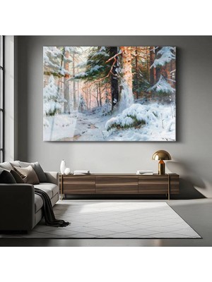 TosbArt Wilhelm Mende Karlı Orman Kış Manzarası Temperli Cam Tablo Sanat Tablosu Dekoratif Tablo