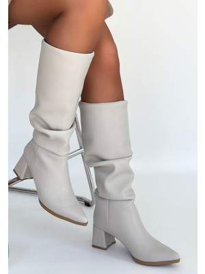 End Black Store Pitay Bej Cilt Topuklu Çizme