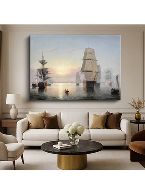 TosbArt Fitz Hugh Lane Durgun Deniz Yelkenliler Resmi Kanvas Tablo Sanat Tablosu Ressam Tablosu