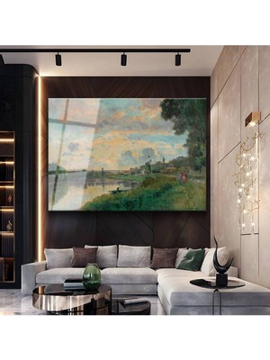 TosbArt Jean-Baptiste-Camille Corot Nehir Kıyısı Günbatımı Temperli Cam Tablo Sanat Tablosu