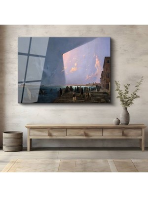 TosbArt Ippolito Caffi Venedik Lagünü Su Manzarası Temperli Cam Tablo Sanat Tablosu Dekoratif Tablo