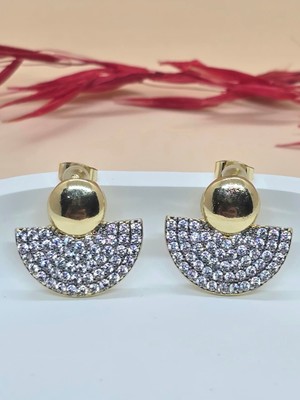 Zirkon Taş Işlemeli Yelpaze Model Küpe