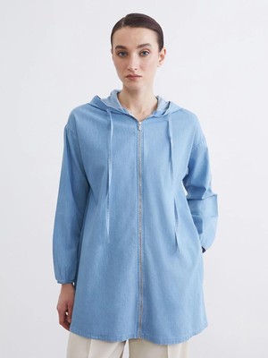 LC Waikiki Indigo Kapüşonlu Kadın Jean Tunik  (S6)