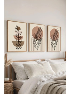 AR AJANS KANVAS TABLO Çerçeveli Minimalist Line Art Boho 3lü Mdf Çerçeveli Set Tablo