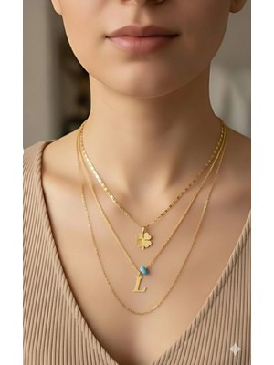 Elora Veyn Kadın Gold Harmony Kombin Üçlü L Harfli Kolye