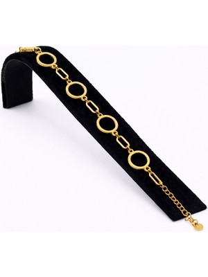 Pangu Altın Renk Halkalı ve Oval Zincir Detaylı Çelik Bileklik