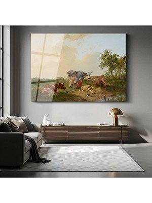 TosbArt Aelbert Cuyp Çayırda Hayvanlar Kırsal Resmi Temperli Cam Tablo Sanat Tablosu Dekoratif Tablo
