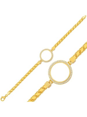 Inure Jewelry Gümüş Çeyrek Takılabilen Altın Kaplama Kadın Bileklik