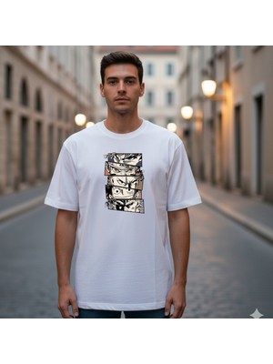 Etoile Studio Unisex %100 Pamuklu Oversize Grafik Baskılı Bisiklet Yaka Tişört Ninja