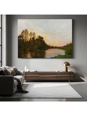 TosbArt Charles-François Daubigny Nehir Kıyısı Günbatımı Peyzaj Resmi Kanvas Tablo Ressam Tablosu
