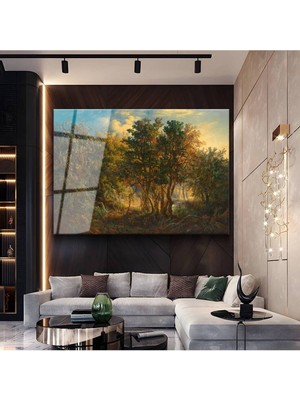 TosbArt Theodore Rousseau Orman Işık Oyunları Temperli Cam Tablo Sanat Tablosu Dekoratif Tablo