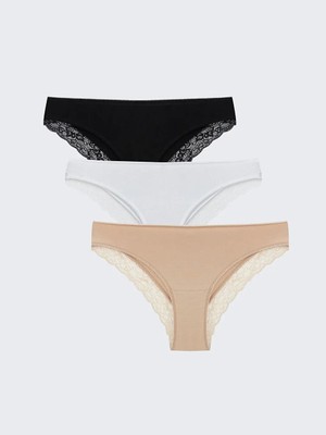 LC Waikiki Siyah Dantel Detaylı Brazilian Külot 3 Lü  (S6)