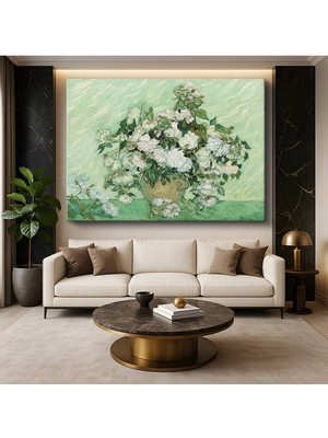 TosbArt Vincent Van Gogh Vazoda Beyaz Güller Çiçek Natürmortu Kanvas Tablo Ressam Tablosu
