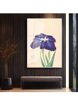 TosbArt Ohara Koson Mor Iris Japon Sanatı Temperli Cam Tablo Sanat Tablosu Dekoratif Tablo