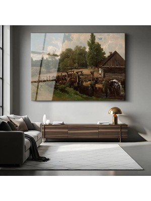 TosbArt Ivan Shishkin Kır Evi Değirmen Kırsal Resmi Temperli Cam Tablo Sanat Tablosu Dekoratif Tablo