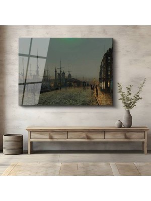 TosbArt John Atkinson Grimshaw Sisli Liman Atmosfer Manzarası Temperli Cam Tablo Sanat Tablosu