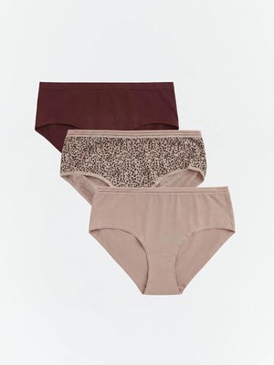 LC Waikiki Kahverengi Leopar Desenli Hipster Külot 3 Lü  (S6)
