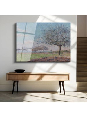 TosbArt Blanche Hoschedé-Monet Kış Ağacı Kar Manzarası Temperli Cam Tablo Sanat Tablosu Dekoratif Tablo