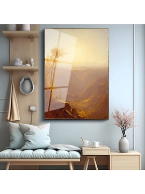 TosbArt Albert Bierstadt Altın Vadi Doğa Manzarası Temperli Cam Tablo Sanat Tablosu Dekoratif Tablo