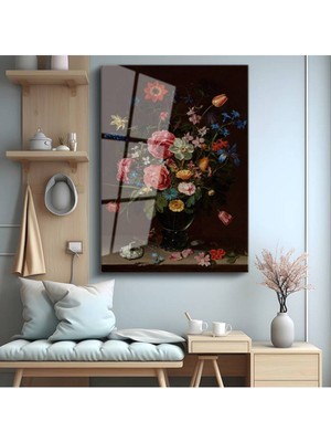 TosbArt Jan Davidsz De Heem Çiçek Buketi Natürmort Temperli Cam Tablo Sanat Tablosu Dekoratif Tablo