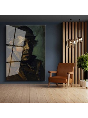 TosbArt Vincent Van Gogh Şapkalı Otoportre Sanatçı Temperli Cam Tablo Sanat Tablosu Dekoratif Tablo