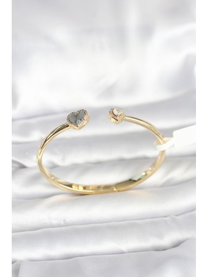 Net Damla Pirinç Gold Renk Kalpli Model Kadın Kelepçe Bileklik