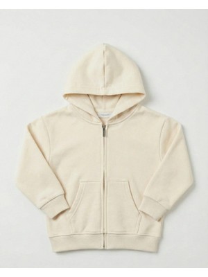 Kyex Kids Unisex Çocuk Ekru Fermuarlı Kapüşonlu Sweatshirt - Okul ve Günlük Için En Rahat Basic Hırka