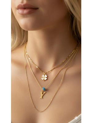 Elora Veyn Kadın Gold Harmony Kombin Üçlü Y Harfli Kolye