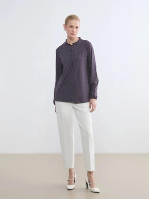 LC Waikiki Mürdüm Bağlamalı Yaka Puantiyeli Bluz  (S6)