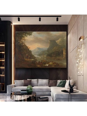 TosbArt Herman Van Swanevelt Dağlık Nehir Peyzajı Kanvas Tablo Sanat Tablosu Ressam Tablosu
