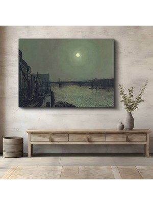 TosbArt John Atkinson Grimshaw Ay Işığı Nehir Gece Manzarası Kanvas Tablo Ressam Tablosu