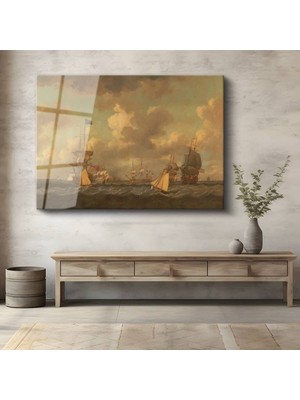 TosbArt Willem Van De Velde Deniz Savaşı Tarihi Manzara Temperli Cam Tablo Sanat Tablosu Dekoratif Tablo