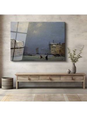 TosbArt Francesco Guardi Kış Venedik Kanalı Manzarası Temperli Cam Tablo Sanat Tablosu Dekoratif Tablo