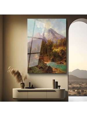TosbArt Albert Bierstadt Yüksek Dağ Doğa Manzarası Temperli Cam Tablo Sanat Tablosu Dekoratif Tablo