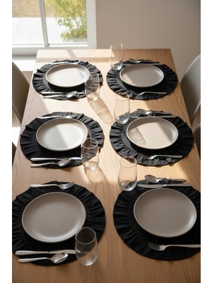PremiumPort Siyah Pamuklu Fırfırlı Supla 6'lı Set, 33 cm Amerikan Servisleri