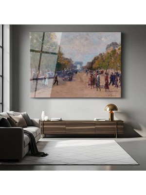 TosbArt Jean Béraud Champs-Élysées Bulvarı Paris Resmi Temperli Cam Tablo Sanat Tablosu Dekoratif Tablo