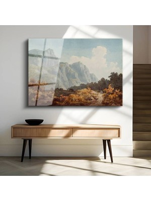 TosbArt Francis Towne Dağ Silsilesi Doğa Manzarası Temperli Cam Tablo Sanat Tablosu Dekoratif Tablo