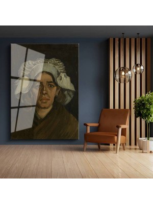 TosbArt Vincent Van Gogh Gördes'li Kadın Portresi Temperli Cam Tablo Sanat Tablosu Dekoratif Tablo