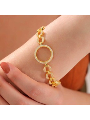 Inure Jewelry Gümüş Çeyrek Takılabilen Altın Kaplama Kadın Bileklik