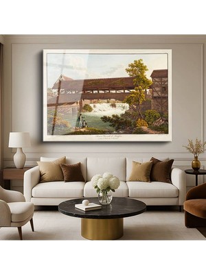 TosbArt Carl Bleuler Laufenburg Köprüsü Isviçre Resmi Temperli Cam Tablo Sanat Tablosu Dekoratif Tablo