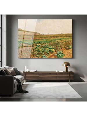 TosbArt Claude Monet Lahana Tarlası Kırsal Manzarası Temperli Cam Tablo Sanat Tablosu Dekoratif Tablo