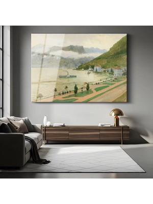 TosbArt Rudolf Von Alt Como Gölü Italyan Manzarası Temperli Cam Tablo Sanat Tablosu Dekoratif Tablo