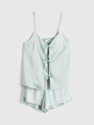 LC Waikiki Yeşil V Yaka Çizgili Askılı Kadın Şortlu Pijama Takımı  (S6)