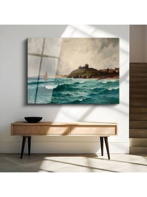 TosbArt William Turner Fırtınalı Deniz Kale Manzarası Temperli Cam Tablo Sanat Tablosu Dekoratif Tablo