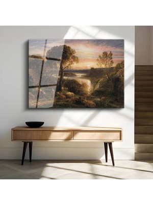 TosbArt Samuel Palmer Gün Batımı Pastoral Manzara Temperli Cam Tablo Sanat Tablosu Dekoratif Tablo