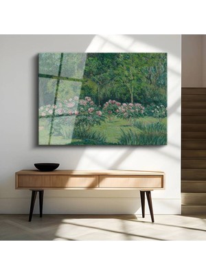 TosbArt Blanche Hoschedé-Monet Gül Bahçesi Çiçek Manzarası Temperli Cam Tablo Sanat Tablosu Dekoratif Tablo