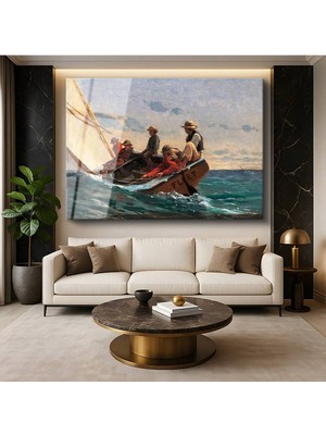 TosbArt Winslow Homer Yelkenli Tekne Deniz Resmi Temperli Cam Tablo Sanat Tablosu Dekoratif Tablo