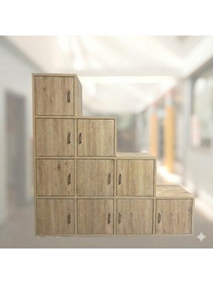 Mukotoys 10 Bölmeli Kapaklı Basamaklı Çok Amaçlı Dolap (Mdf) 30X30 Ahşap Desen