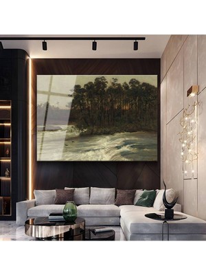 TosbArt William Shayer Orman Kenarı Akan Nehir Temperli Cam Tablo Sanat Tablosu Dekoratif Tablo