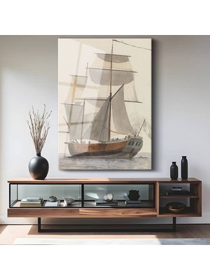 TosbArt Nicholas Pocock Yelkenli Gemi Deniz Manzarası Temperli Cam Tablo Sanat Tablosu Dekoratif Tablo
